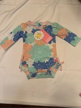 RuffleButts Long Sleeve Floral One-Piece Swimsuit NWT